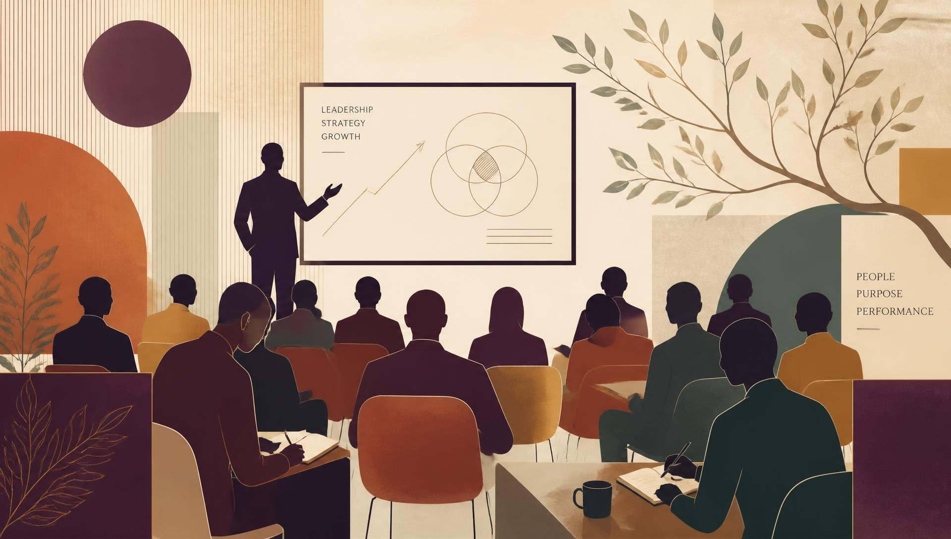 Abstract faceless figures in a leadership session